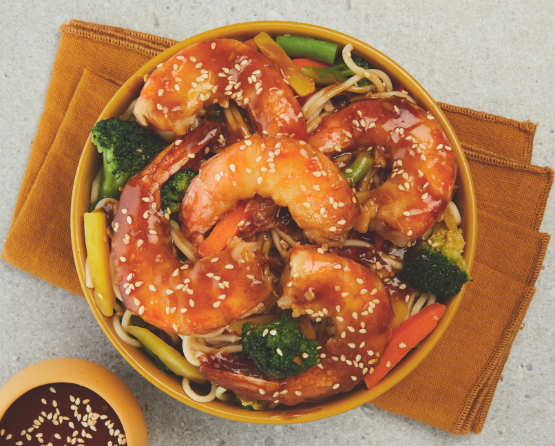 Sauté de crevettes aux légumes et à la sauce d’huître