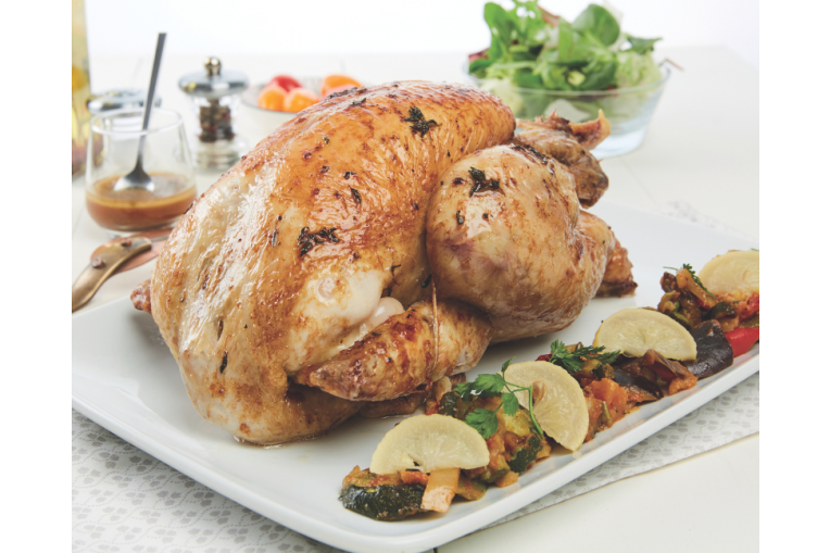 Poulet rôti aux citrons confits et légumes grillés
