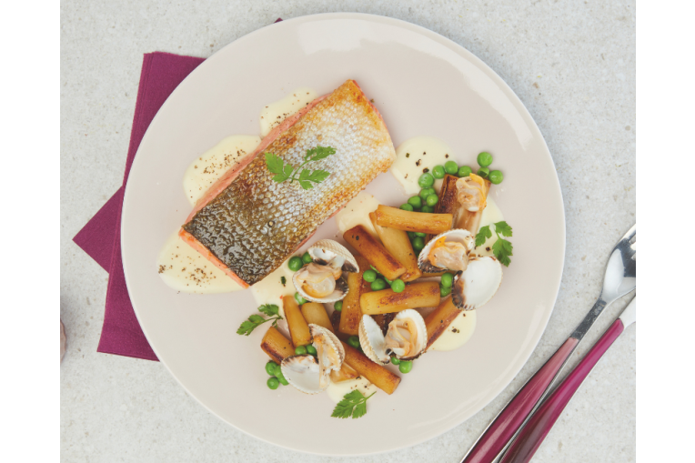 Pavé de saumon aux salsifis caramélisés