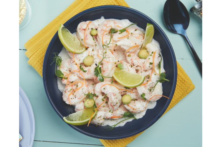 Crevettes marinées au lait de coco et citron vert