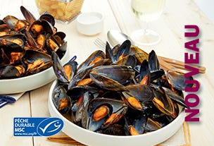 Moules Marinière, Nouveauté Argel : Moules entières, beurre, crème, oignons, vin blanc...