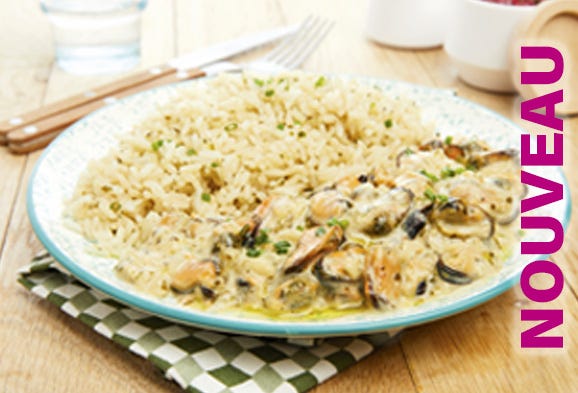Moules à la poulette et riz de Camargue livrés chez vous.